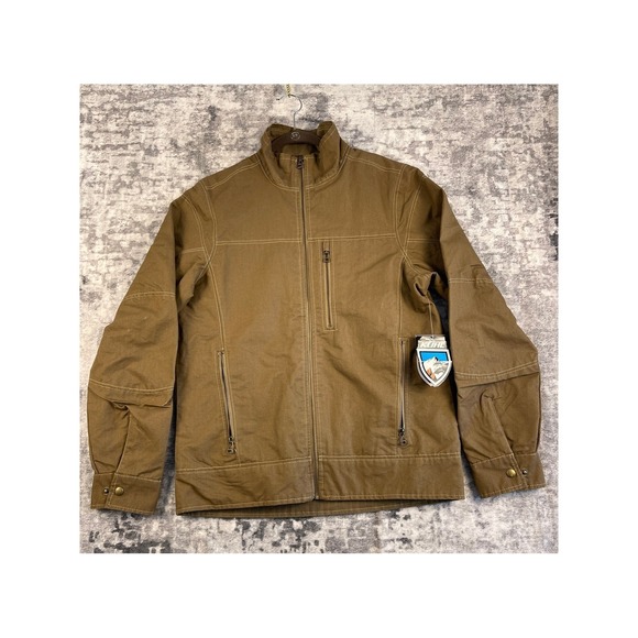 KUHL Burr Jacket Mens Small Khaki Cotton Canvas Workwear Full Zip Coat NWT